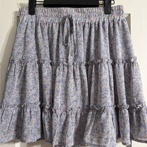 Floral Tiered Skirt in Light Blue